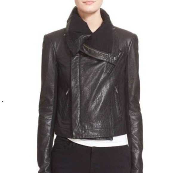 Veda Jackets & Blazers - Veda Black Leather Jacket Asymmetrical Collar - Size M